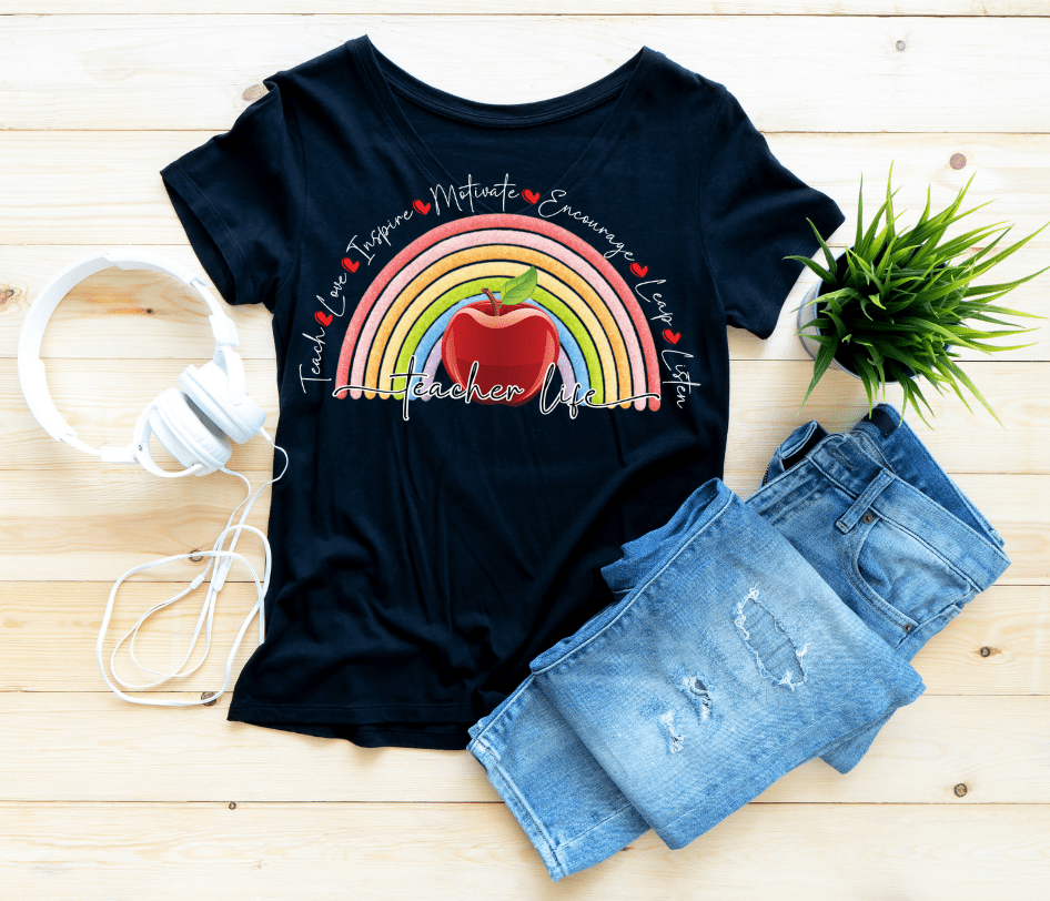 Design Corner : Teacher Life Rainbow Apple Design [Available in white & black text options] (SASDESIGN_TEA2)