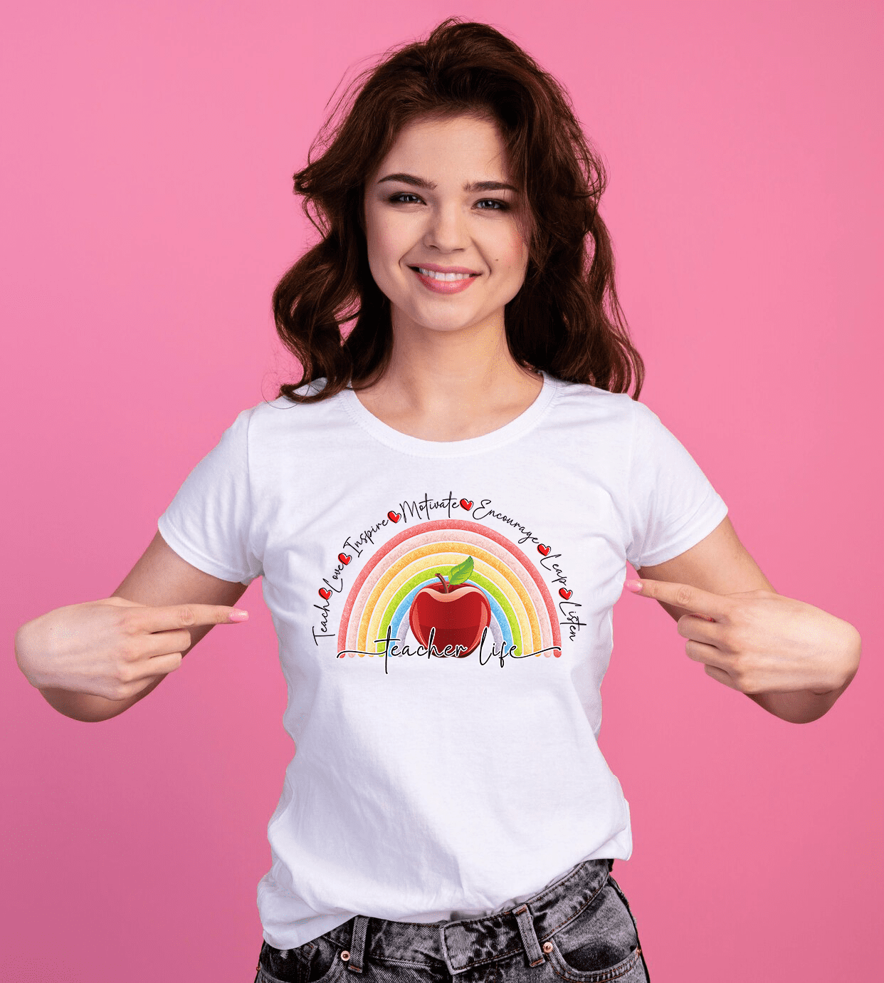 Design Corner : Teacher Life Rainbow Apple Design [Available in white & black text options] (SASDESIGN_TEA2)