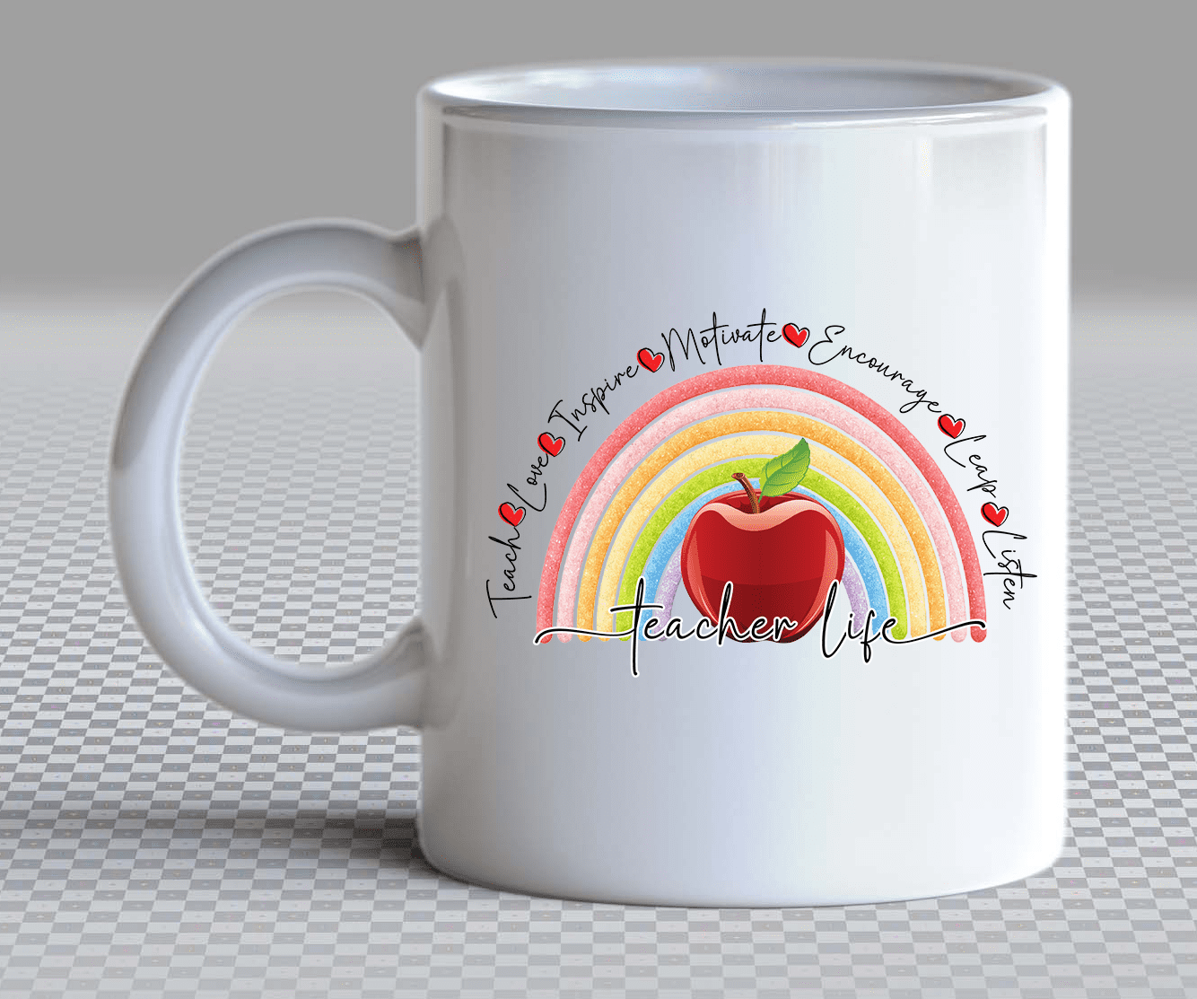 Design Corner : Teacher Life Rainbow Apple Design [Available in white & black text options] (SASDESIGN_TEA2)