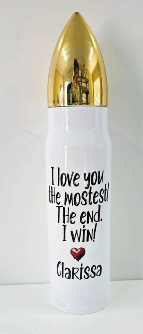 Valentine VT2 Love you the mostest Bullet 3D UV Stickers : Valentine/Love themed "I love you the mostest. The end. I win!'' (VT2)