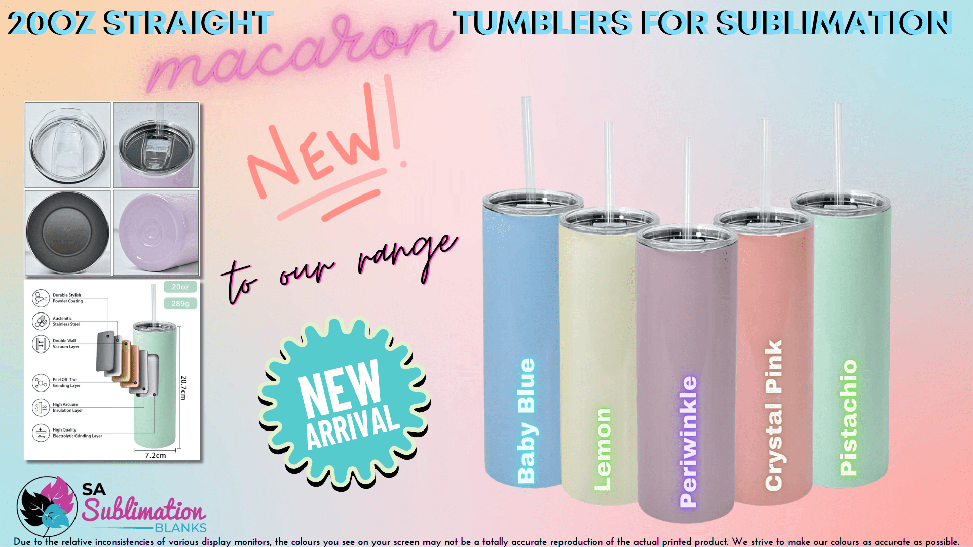 20oz colourred tumblers Sublimation Blanks : 20oz Straight Macaron Coloured Tumblers for Sublimation