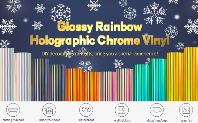 HoloRainbow Teckwrap : Holographic Glossy Rainbow Adhesive Range (30 by 30cm)