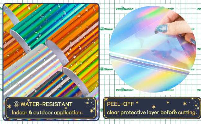 HoloRainbow3 Teckwrap : Holographic Glossy Rainbow Adhesive Range (30 by 30cm)