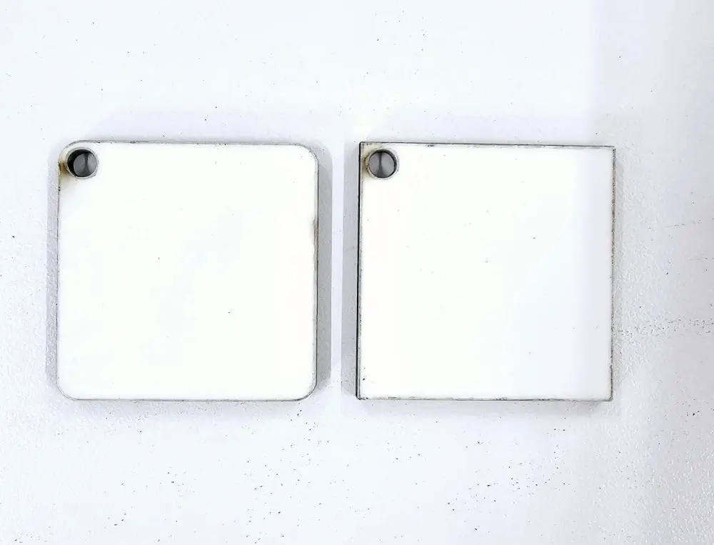 Laser Sublimation Blanks : Super Glossy 3mm Single or Double Sided Sublimation MDF SQUARE 5 & 6cm Keychain + 30mm Split Keyring