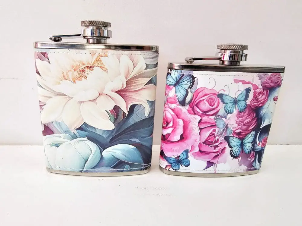PU Leathere HipFlask5 Sublimation Blanks : PU Leather Steel Hip Flask (6, 7 and 8oz)