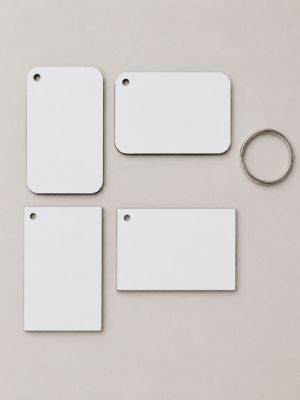 Laser  Sublimation Blanks : Super Glossy 3 or 5mm Single or Double Sided Sublimation MDF 7.3 by 5cm RECTANGLE Keychain + Silver Split Keyring