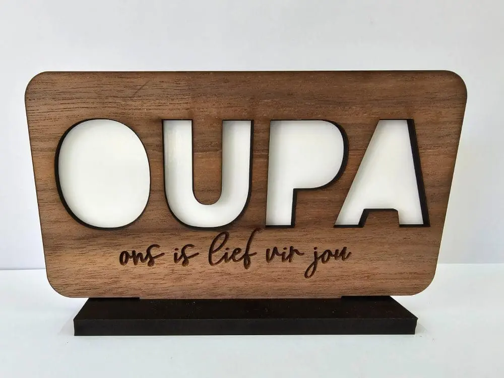 Oupa Plaque Laser Sublimation Blanks : GRANDPA or OUPA Sublimation & Veneer Plaque with Stand