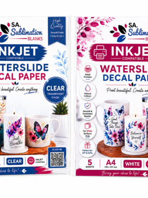 WS_Inkjet Sublimation Blanks : Waterslide Paper Decal for INKJET (White & Clear, Pack of 5)