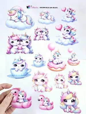 3D UV Stickers : A4 Unicorn Deluxe Combo + 6cm Acrylic Discs (Uni Delux4)