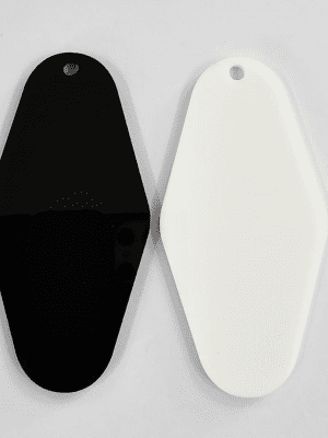 Laser Acrylic Shapes : 3mm BLACK or WHITE Acrylic Motel Keychain + 30mm Silver Split Keyring