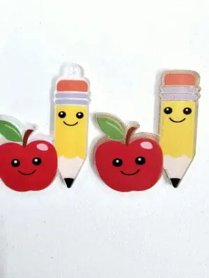 Acrylic Consumables : Printed Acrylic Charms Apple & Pencil (AP1)