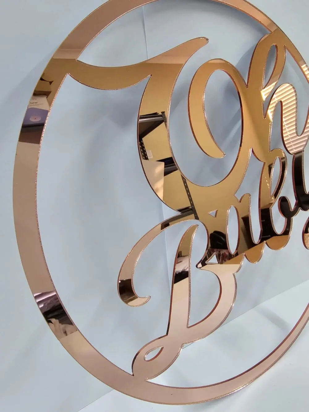 Laser Acrylic : Welcome Party or Room Boards : Oh Baby Mirror (Rose gold, silver, gold, bronze, pink, blue, purple & black)