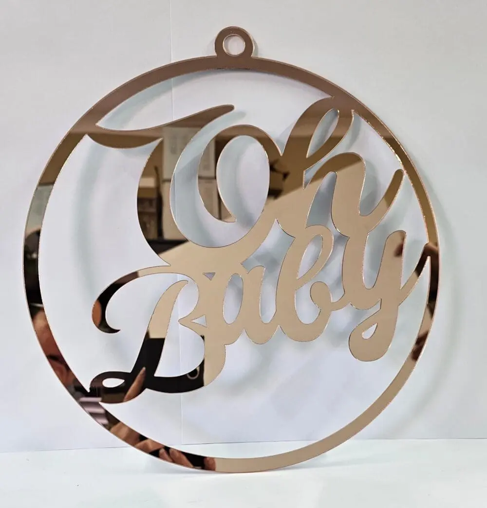 Laser Acrylic : Welcome Party or Room Boards : Oh Baby Mirror (Rose gold, silver, gold, bronze, pink, blue, purple & black)
