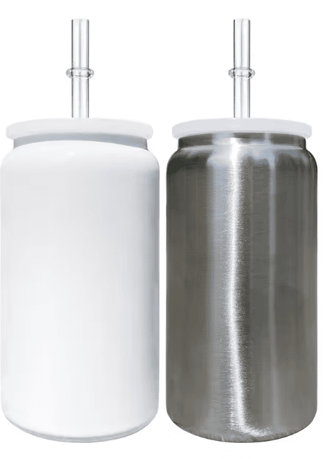 16ozSubWhtieSilverLibbey Sublimation Blanks : 16oz Steel White & Silver Libbey Cola Tumblers