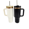 Laser Engraving : 40oz Black & Cream Laser Engraving Tumbler with Rose Gold Base (Stanley Dupe)
