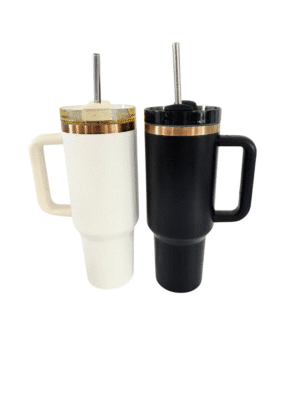 40ozDuo Laser Engraving : 40oz Black & Cream Laser Engraving Tumbler with Rose Gold Base (Stanley Dupe)