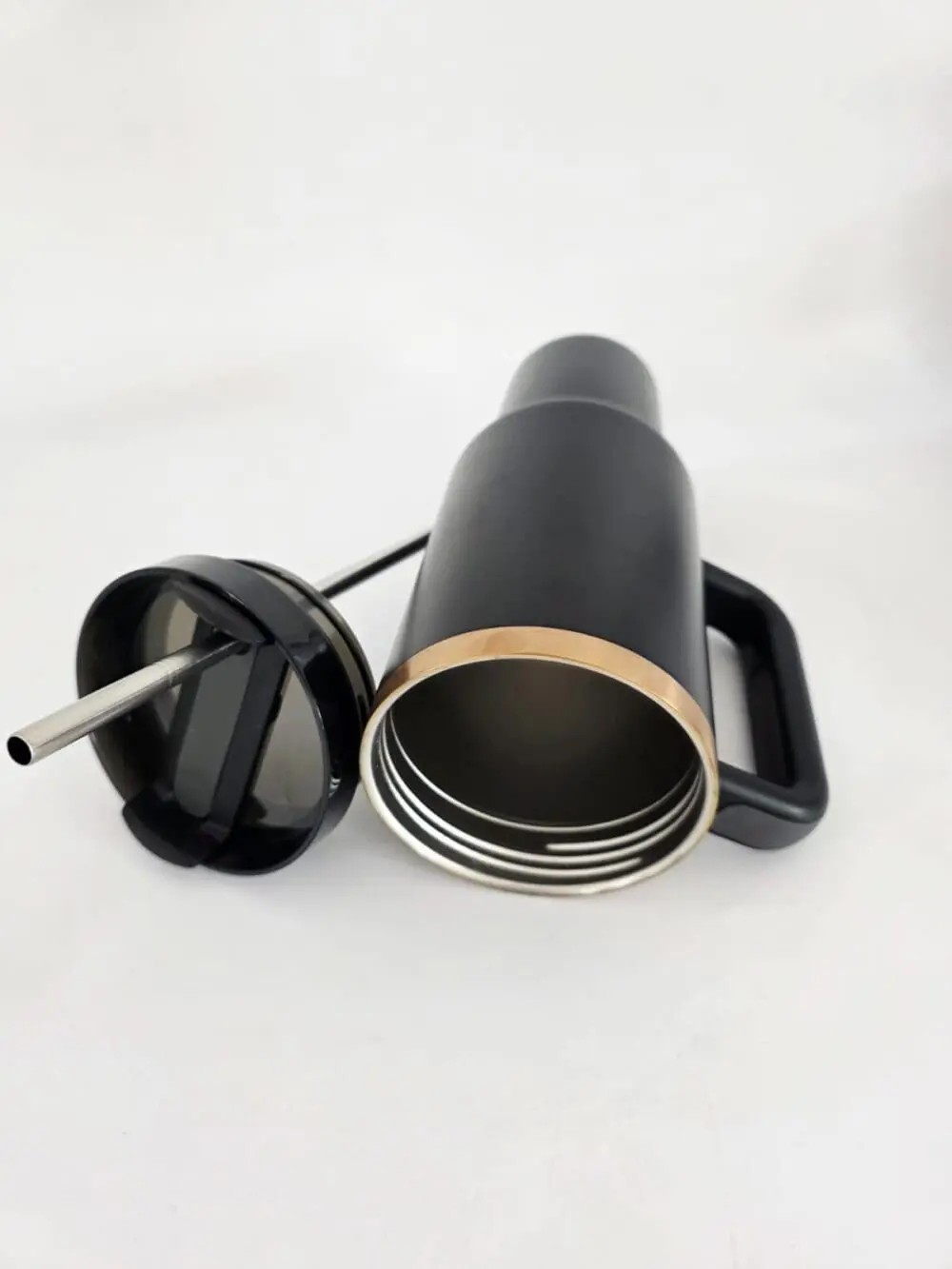 Laser Engraving : 40oz Black & Cream Laser Engraving Tumbler with Rose Gold Base (Stanley Dupe)