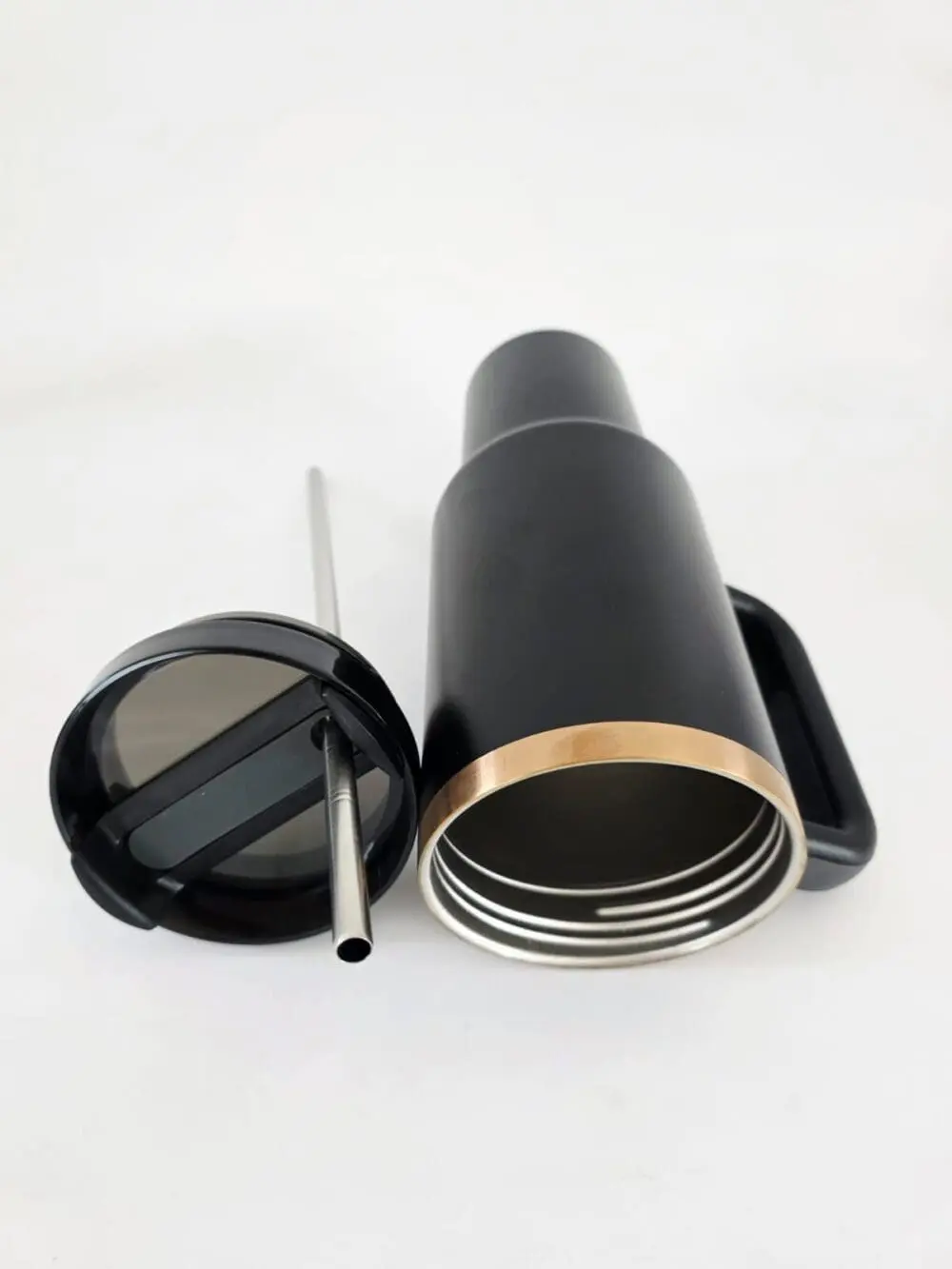 Laser Engraving : 40oz Black & Cream Laser Engraving Tumbler with Rose Gold Base (Stanley Dupe)