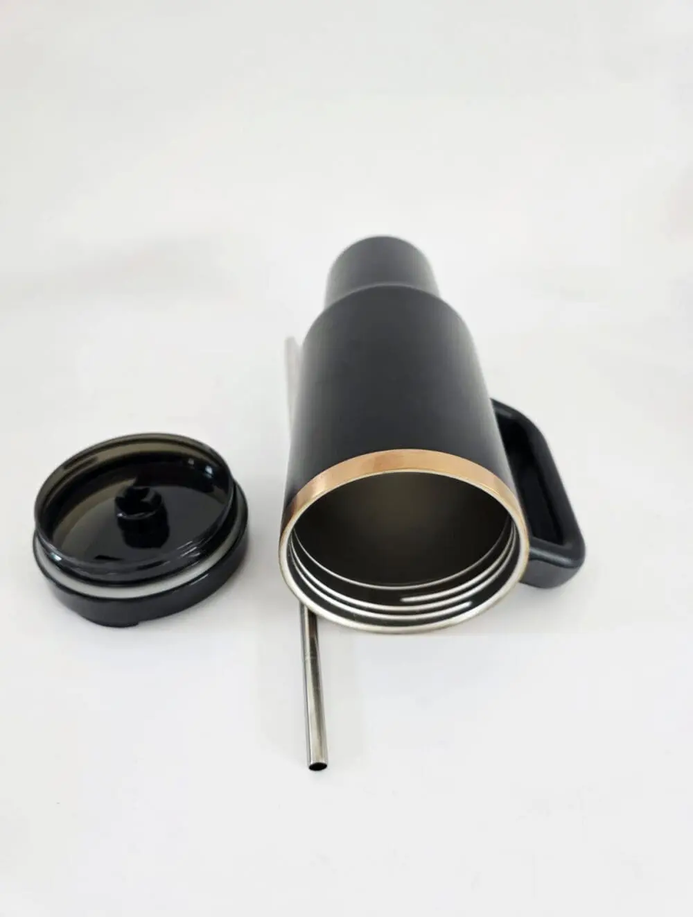 Laser Engraving : 40oz Black & Cream Laser Engraving Tumbler with Rose Gold Base (Stanley Dupe)