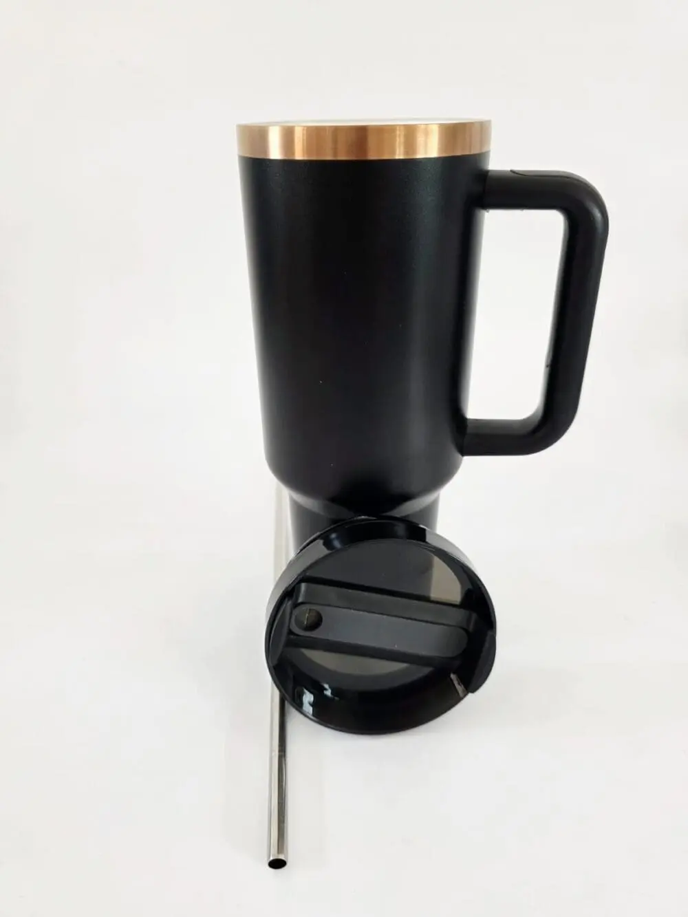 Laser Engraving : 40oz Black & Cream Laser Engraving Tumbler with Rose Gold Base (Stanley Dupe)