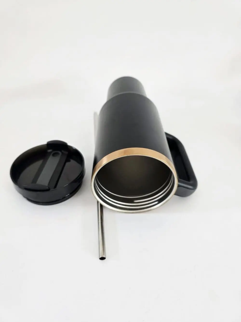 Laser Engraving : 40oz Black & Cream Laser Engraving Tumbler with Rose Gold Base (Stanley Dupe)