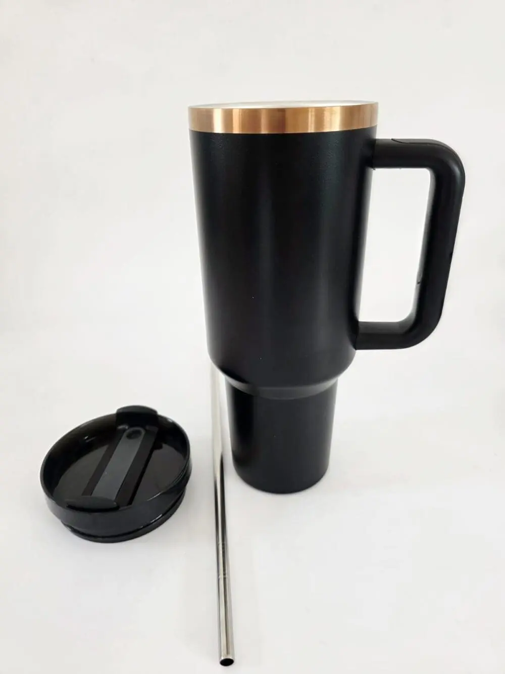 Laser Engraving : 40oz Black & Cream Laser Engraving Tumbler with Rose Gold Base (Stanley Dupe)