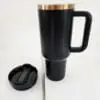 Laser Engraving : 40oz Black & Cream Laser Engraving Tumbler with Rose Gold Base (Stanley Dupe)