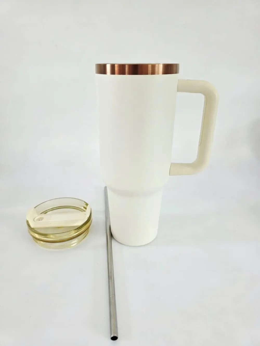 Laser Engraving : 40oz Black & Cream Laser Engraving Tumbler with Rose Gold Base (Stanley Dupe)