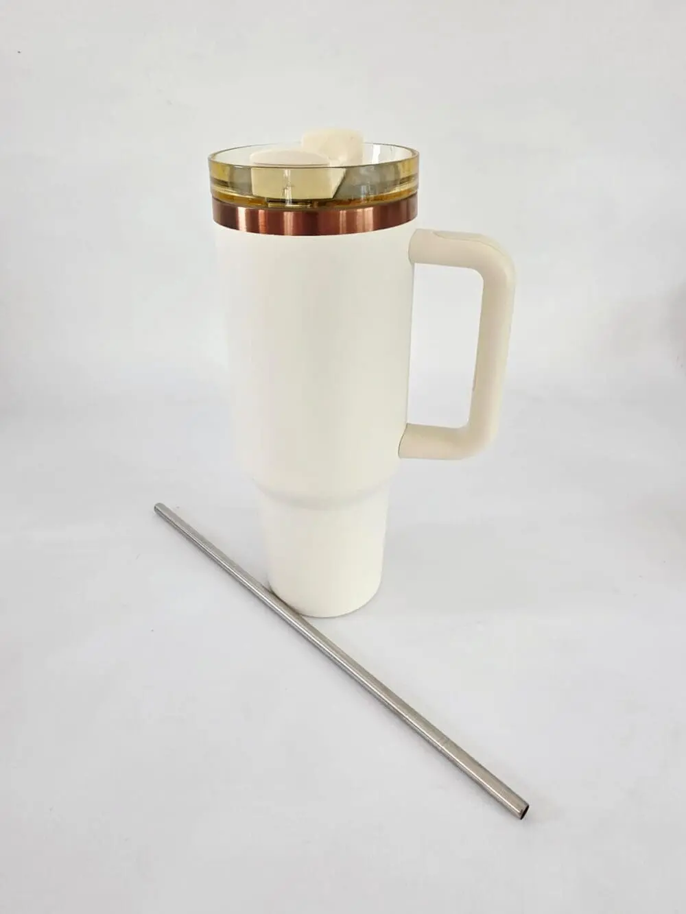 Laser Engraving : 40oz Black & Cream Laser Engraving Tumbler with Rose Gold Base (Stanley Dupe)