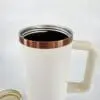 Laser Engraving : 40oz Black & Cream Laser Engraving Tumbler with Rose Gold Base (Stanley Dupe)