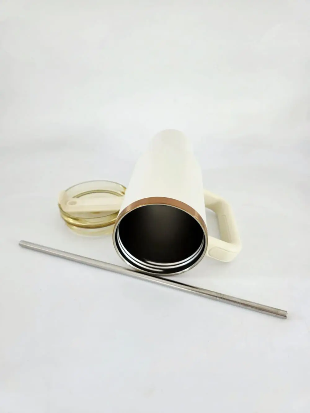 Laser Engraving : 40oz Black & Cream Laser Engraving Tumbler with Rose Gold Base (Stanley Dupe)