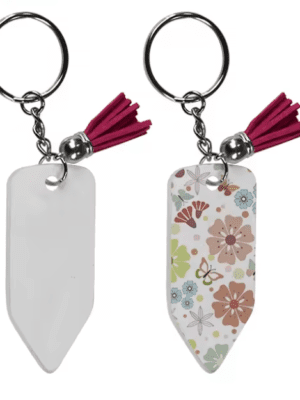 Pencil Sublimation Blanks : 4mm Pencil Subli-Acrylic Keychain + Pink Tassel