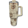 Laser Engraving : 40oz Black & Cream Laser Engraving Tumbler with Rose Gold Base (Stanley Dupe)