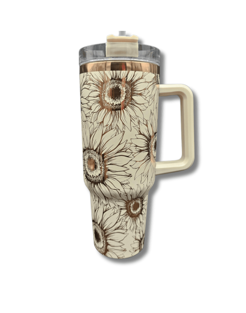 Laser Engraving : 40oz Black & Cream Laser Engraving Tumbler with Rose Gold Base (Stanley Dupe)