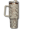 Laser Engraving : 40oz Black & Cream Laser Engraving Tumbler with Rose Gold Base (Stanley Dupe)