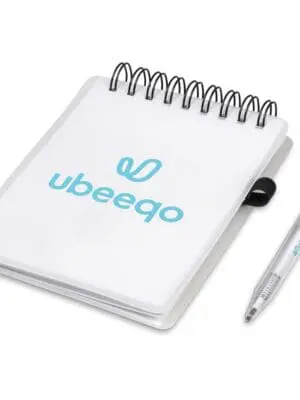 9 By 12cm Flip Notebook abd Pen Branded Stationery : Transparent Blank Spiral Flip Notebook & Pen (GIFT-894-T)