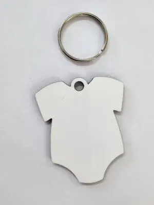 Babygrow MDF Laser Sublimation Blanks : Super Glossy 3mm Single or Double Sided Sublimation MDF Babygrow/Romper Onesie Keychain + 30mm Silver Split Keyring