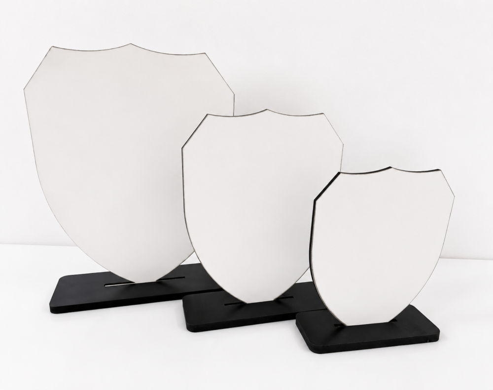 GP_Shield1 Laser Sublimation Blanks : 3mm Super Glossy Sublimation MDF Shield Style Award/Trophy (Small, Medium & Large)