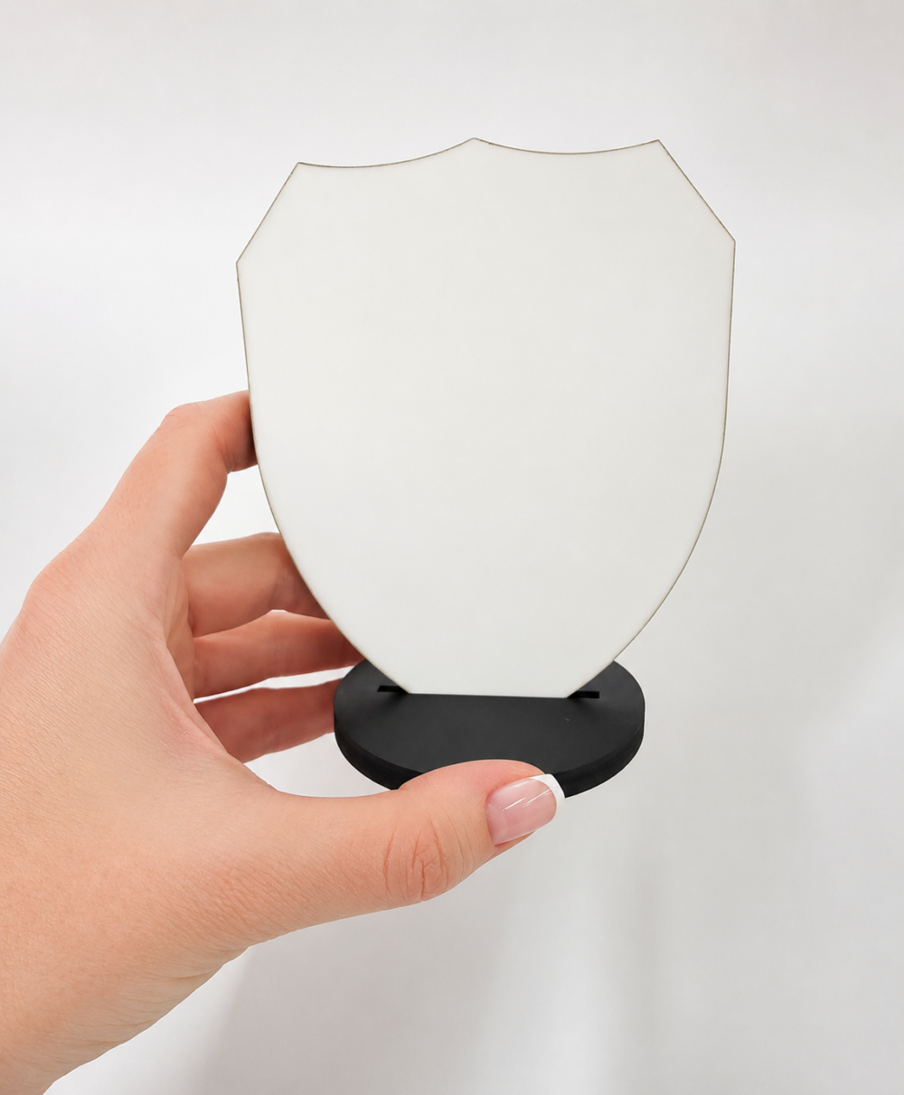 GP_Shield3 Laser Sublimation Blanks : 3mm Super Glossy Sublimation MDF Shield Style Award/Trophy (Small, Medium & Large)