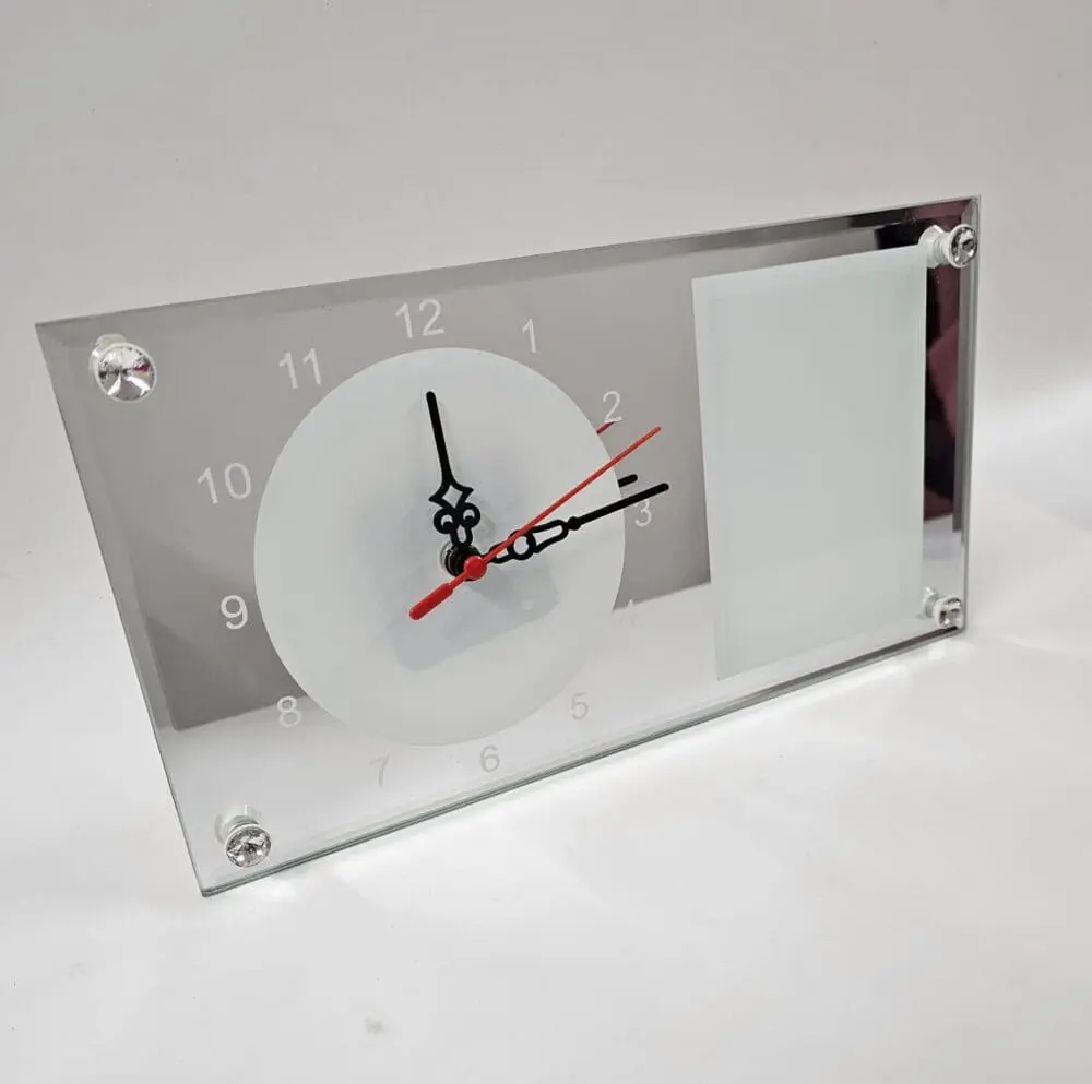Sublimation Blanks : Rectangular Mirror Glass Clocks For Sublimation (Includes a Photo Frame)