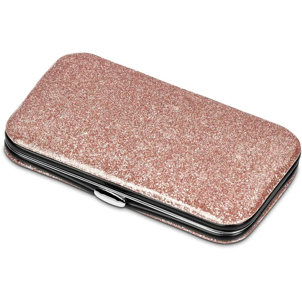 Rose Gold Glitter Pu Leather Manicure Set Case Manicure Set : 5-Piece Rose Gold Glitter Manicure & Pedicure Set (CODE: PC-AM-146-B)