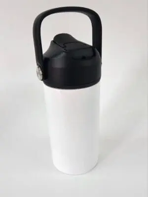 12oz Carry Handle Black Lid Spout Sublimation Blanks : 12oz White Kids Sublimation Steel tumbler with black flip cap, carry handle & spout
