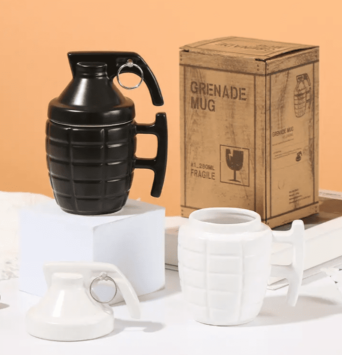 GrandeBlack Limited Edition : Novelty 12oz Black Ceramic Grenade Mugs With Lid