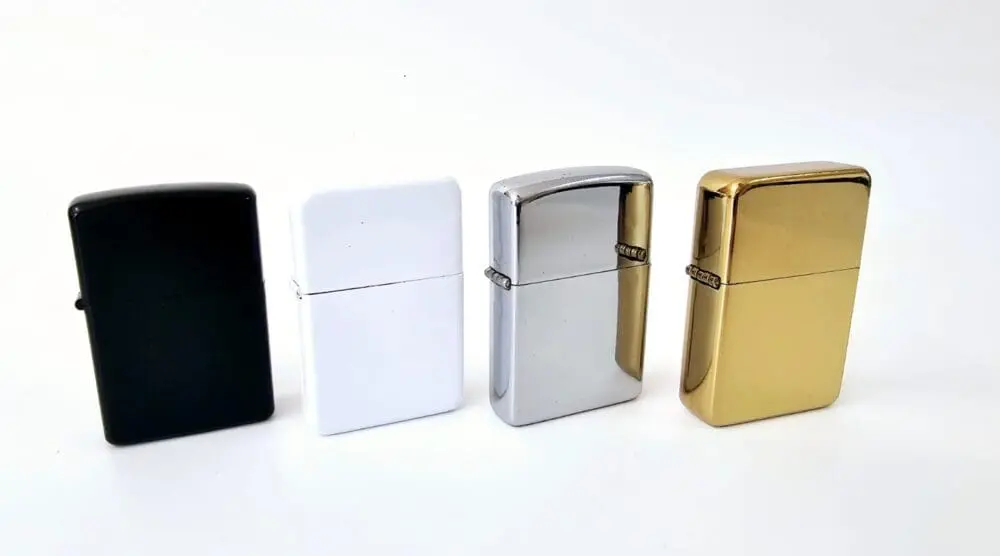 Group Zippo lighters spaced Sublimation Blanks : Zippo Style Lighters (Black, Gold, Silver & White)