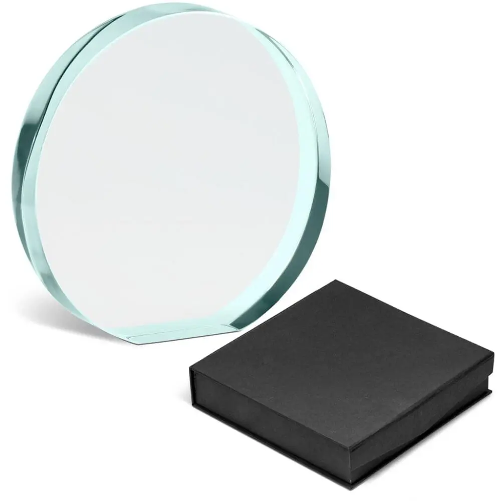 Award/Trophy : UV Direct Print, 3cm thick Standing Circular Glass Award (AWARD-105)