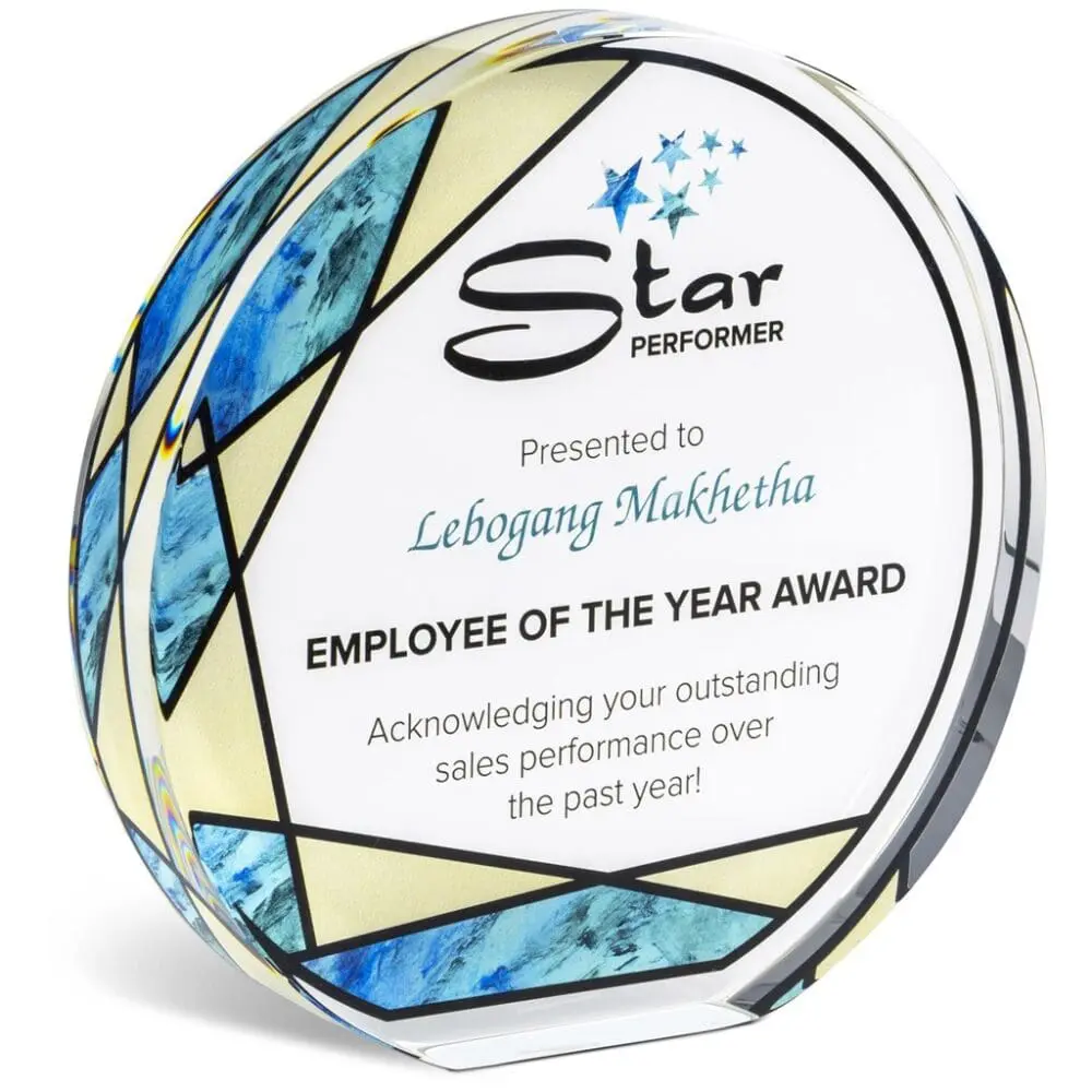 Award/Trophy : UV Direct Print, 3cm thick Standing Circular Glass Award (AWARD-105)