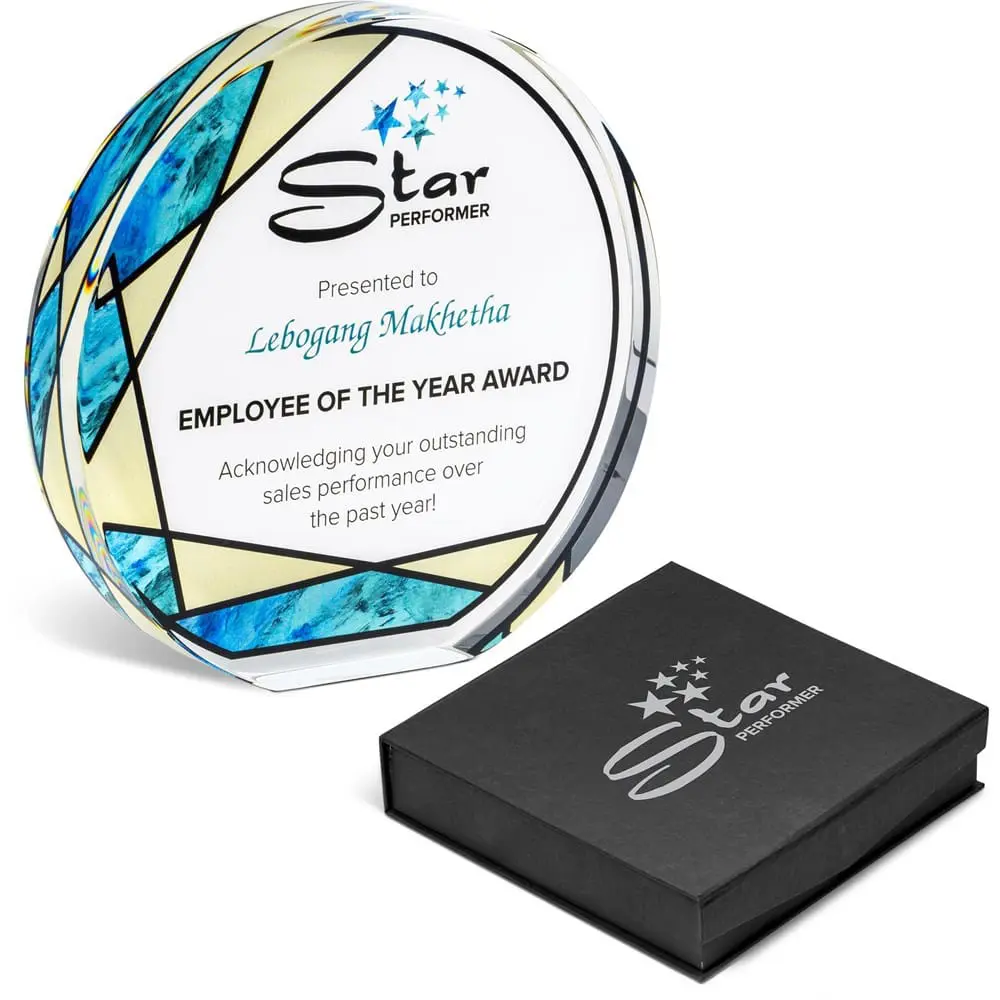 Award/Trophy : UV Direct Print, 3cm thick Standing Circular Glass Award (AWARD-105)