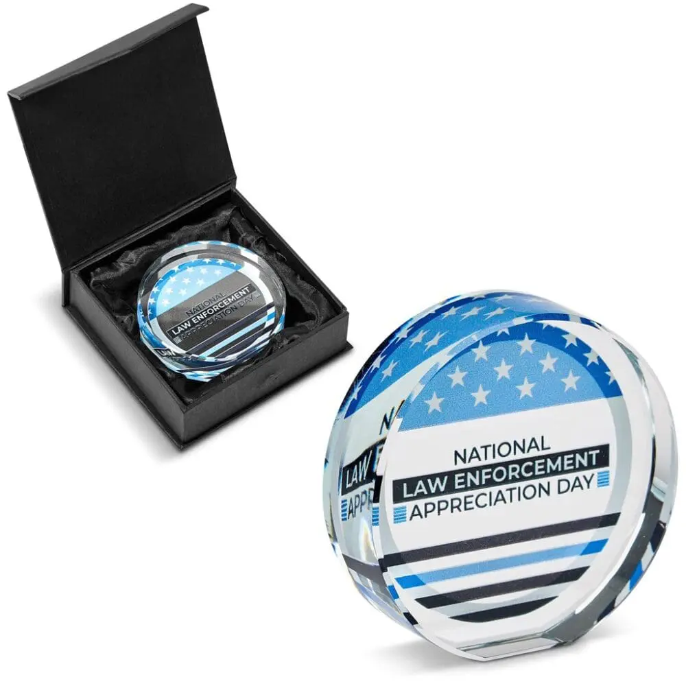 Award/Trophy : UV Direct Print 2cm thick Standing Mini Circular Glass Award (AWARD-1400-T)