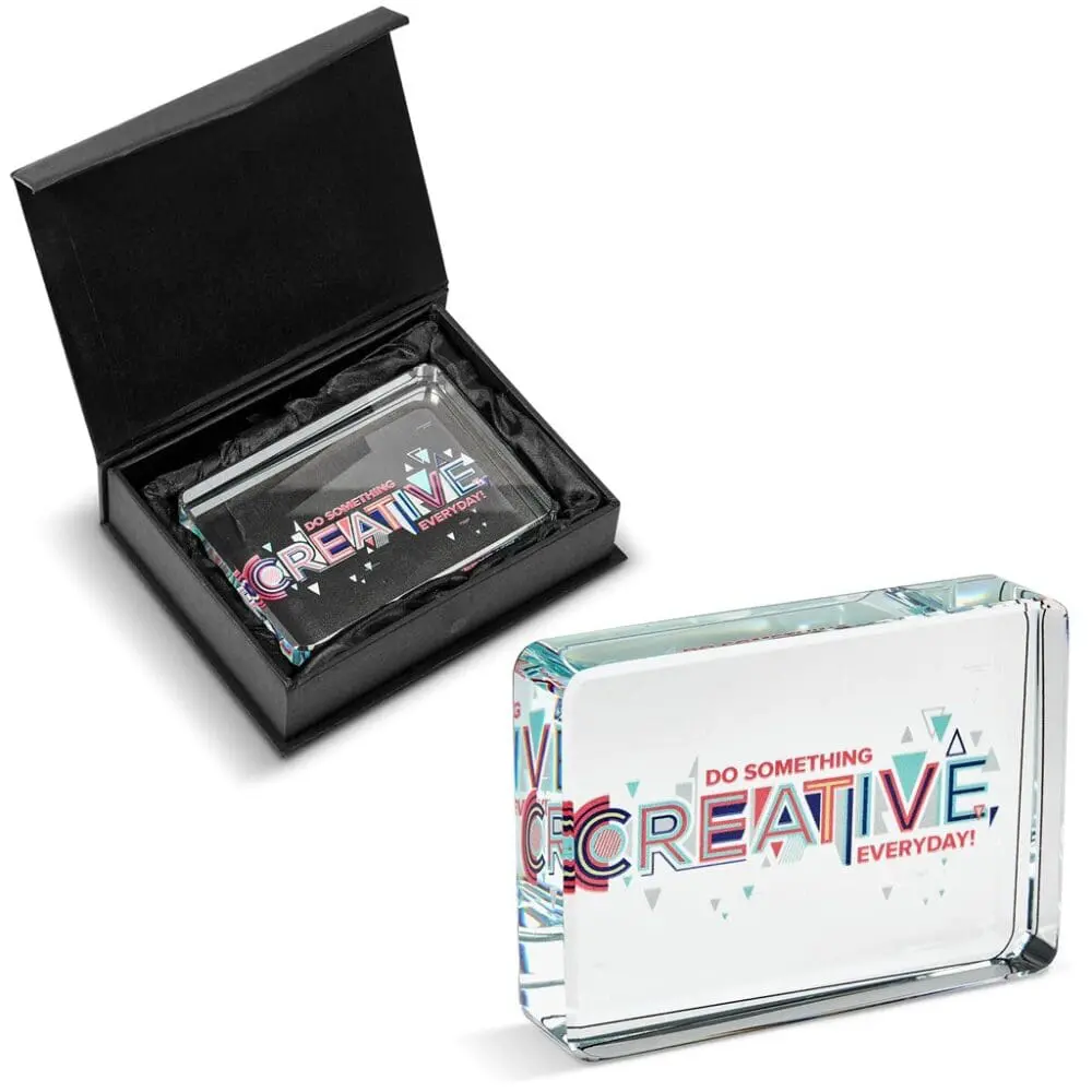 Award/Trophy : UV Direct Print, 2cm thick Standing Mini Curved Rectangle Glass Award (AWARD-1405)
