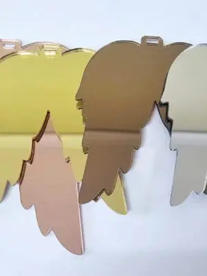 Laser Acrylic Shapes : MIRROR Acrylic Christmas Tree Shapes : Angel Wings Small/Large (2 & 3mm) [Gold, Rose Gold, Bronze, Silver]